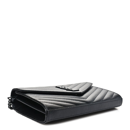 Saint Laurent Grain De Poudre Matelasse Chevron Monogram Monochrome Chain Wallet Black 4 of 11