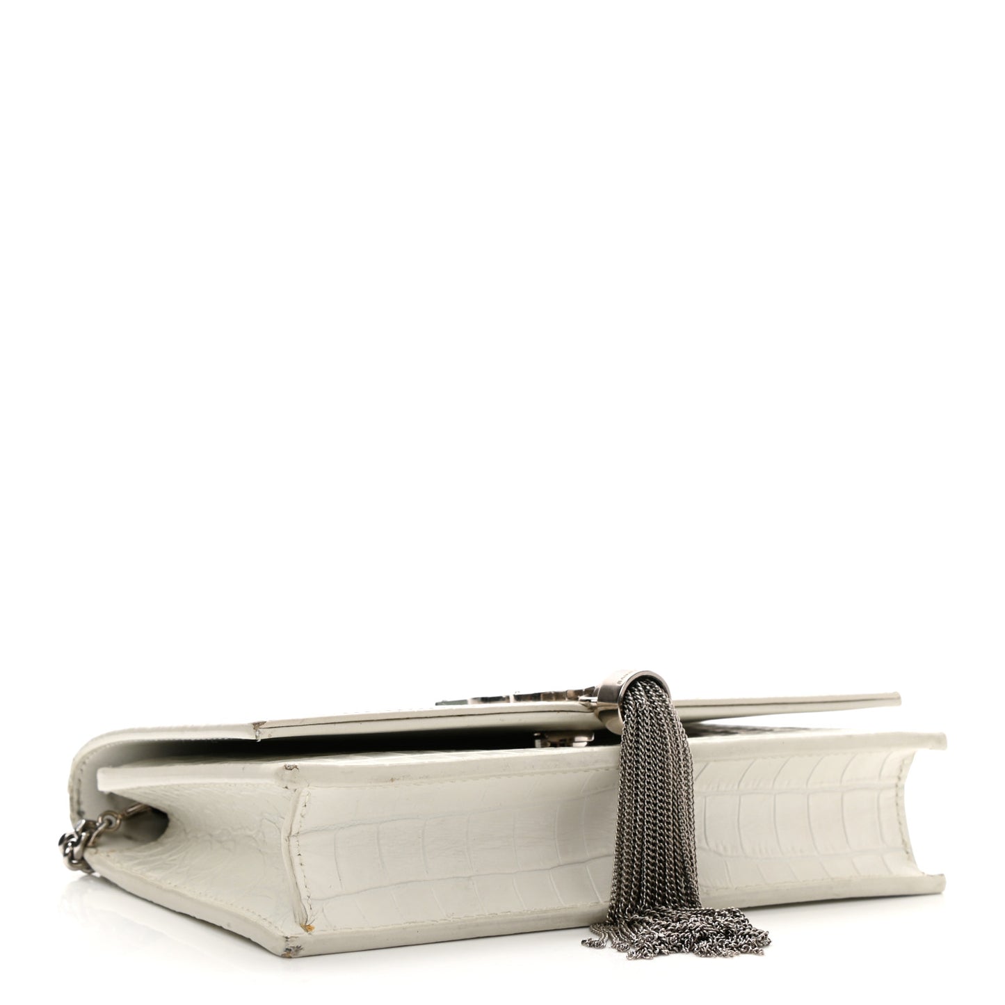 Calfskin Crocodile Embossed Kate Monogram Tassel Chain Wallet Crema Soft