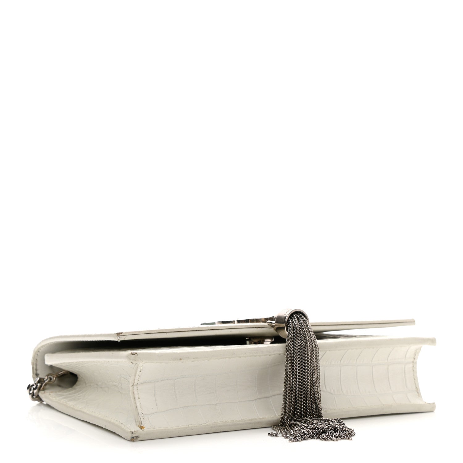 Saint Laurent Calfskin Crocodile Embossed Kate Monogram Tassel Chain Wallet Crema Soft 4 of 13
