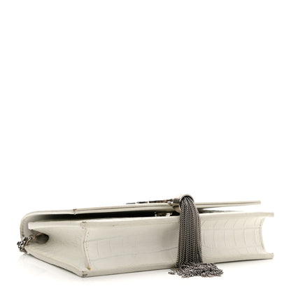Saint Laurent Calfskin Crocodile Embossed Kate Monogram Tassel Chain Wallet Crema Soft 4 of 13
