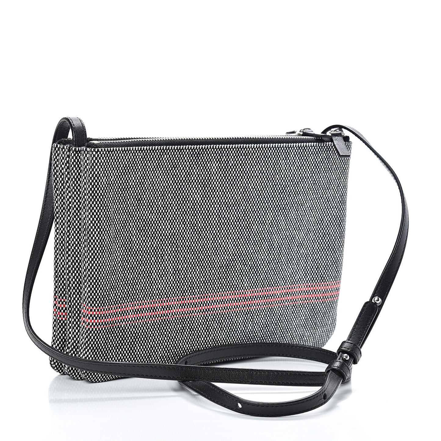 Cotton Canvas Large Trio Crossbody Bag Black White