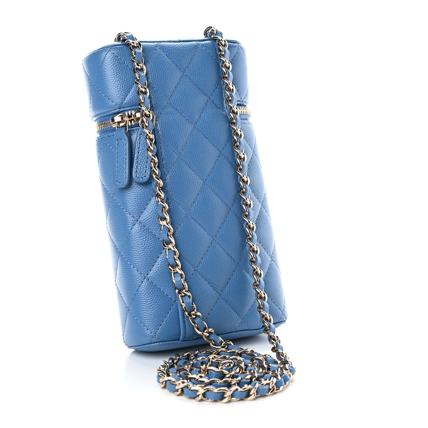 Chanel Caviar Quilted Phone Holder With Chain Blue 2 of 4