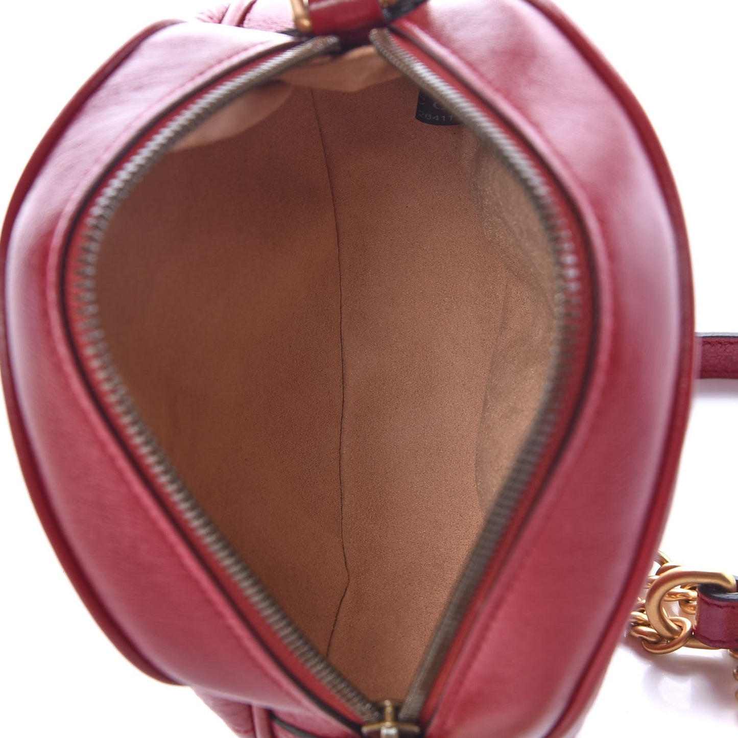 Glazed Calfskin Matelasse Heart Mini GG Marmont Round Shoulder Bag Romantic Cerise