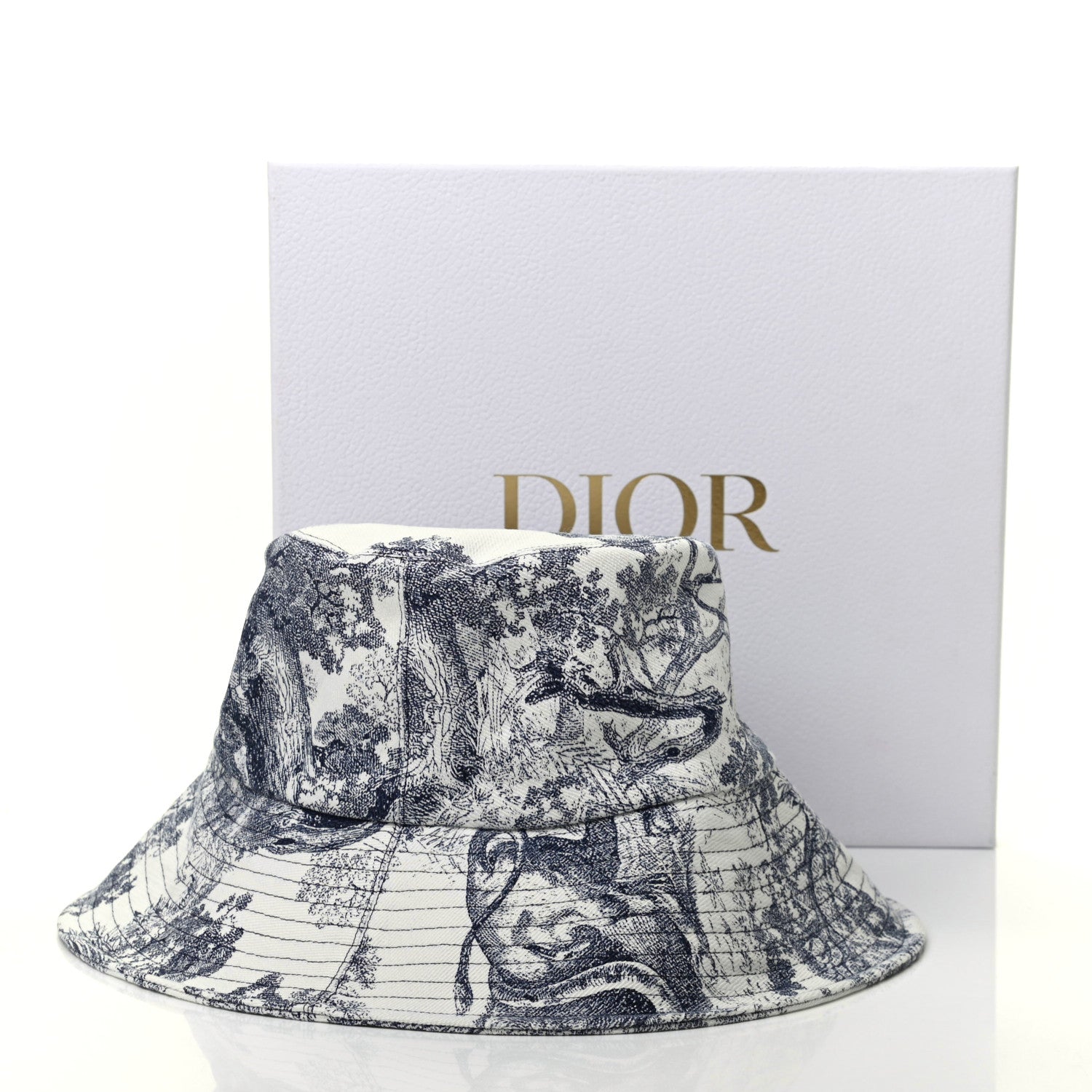 Christian Dior Cotton Toile De Jouy Bucket Hat 57 Blue 9 of 9