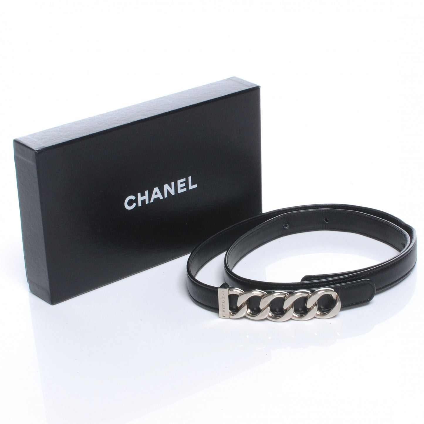 Leather Silver Chain Link Belt Black