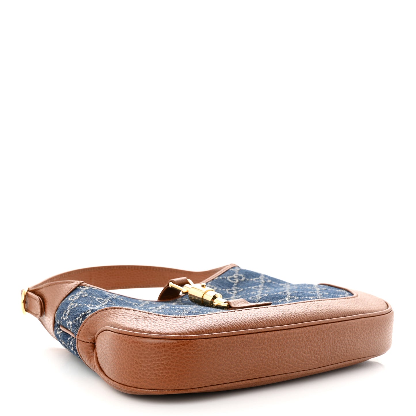 New Denim GG Monogram Calfskin Small Jackie 1961 Hobo Blue Tea Cuir