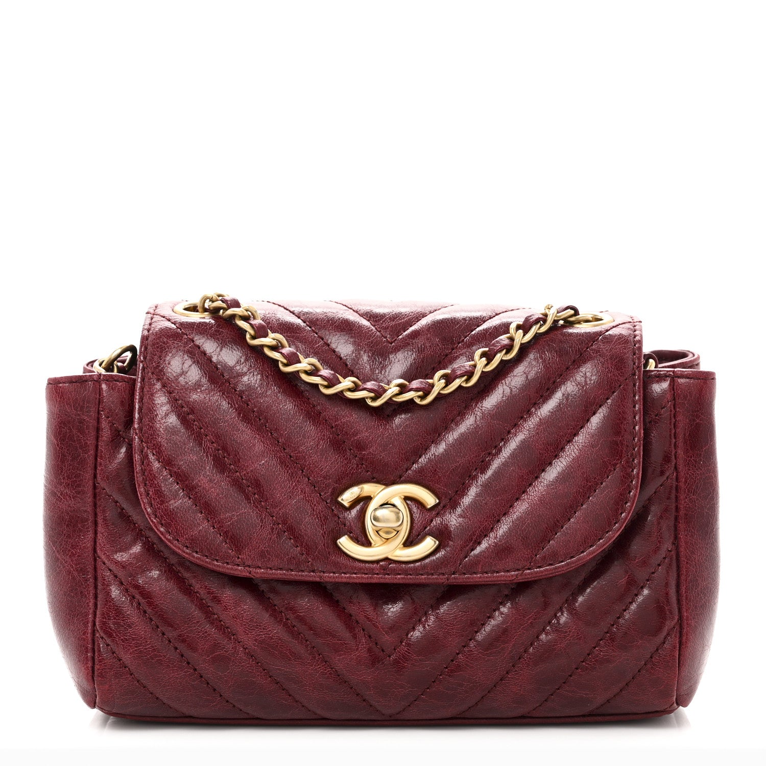 Chanel Glazed Calfskin Chevron Quilted Small Hampton Flap Burgundy 1 of 10