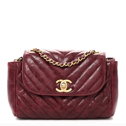 Chanel Glazed Calfskin Chevron Quilted Small Hampton Flap Burgundy 1 of 10