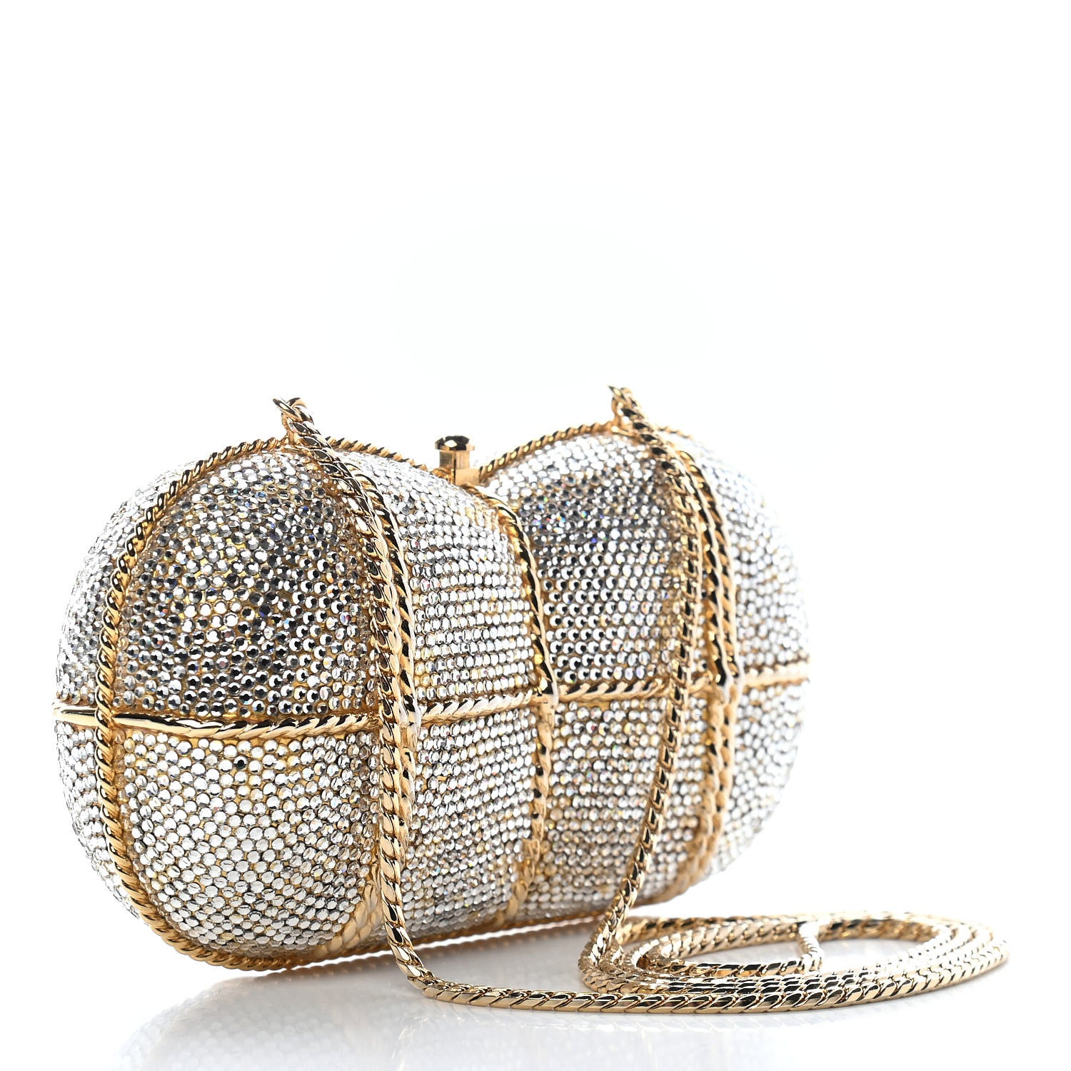 Judith Leiber Swarovski Crystal Minaudiere Clutch Gold Silver 3 of 9