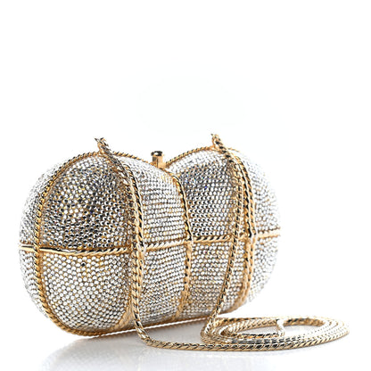 Judith Leiber Swarovski Crystal Minaudiere Clutch Gold Silver 3 of 9