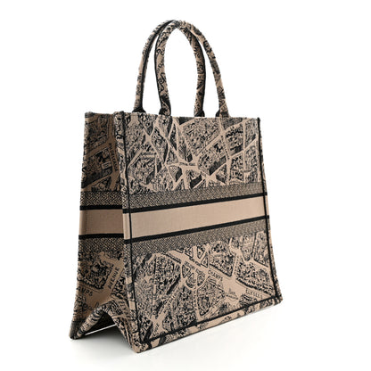 Christian Dior Canvas Embroidered Large Plan De Paris Book Tote Beige Black 3 of 10