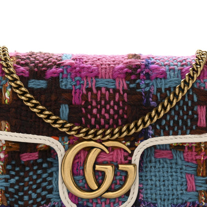 Gucci Tweed Calfskin Spicy Check Super Mini GG Marmont Shoulder Bag Pink Multicolor Mystic White 8 of 10