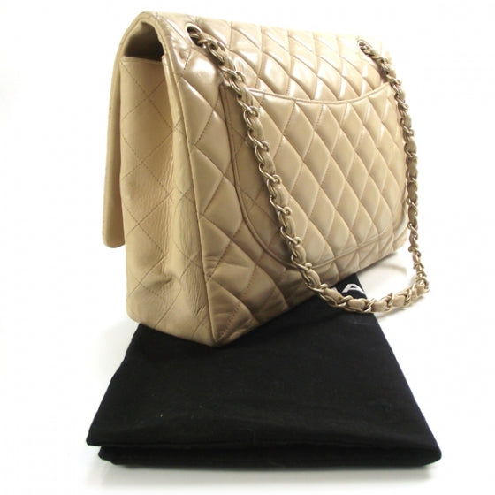 Lambskin Quilted Maxi Flap Beige Clair