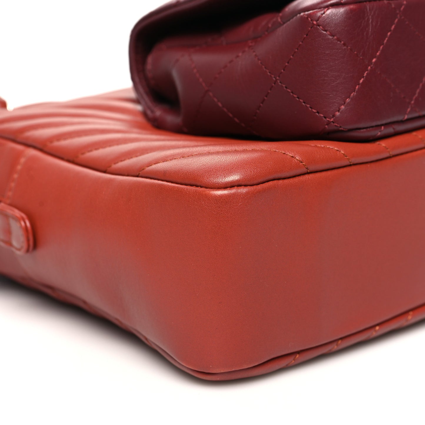 Calfskin Chevron Quilted Double Camera Bag With Flap Red