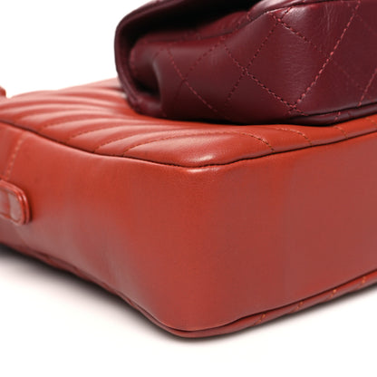 Chanel Calfskin Chevron Quilted Double Camera Bag With Flap Red 12 of 14