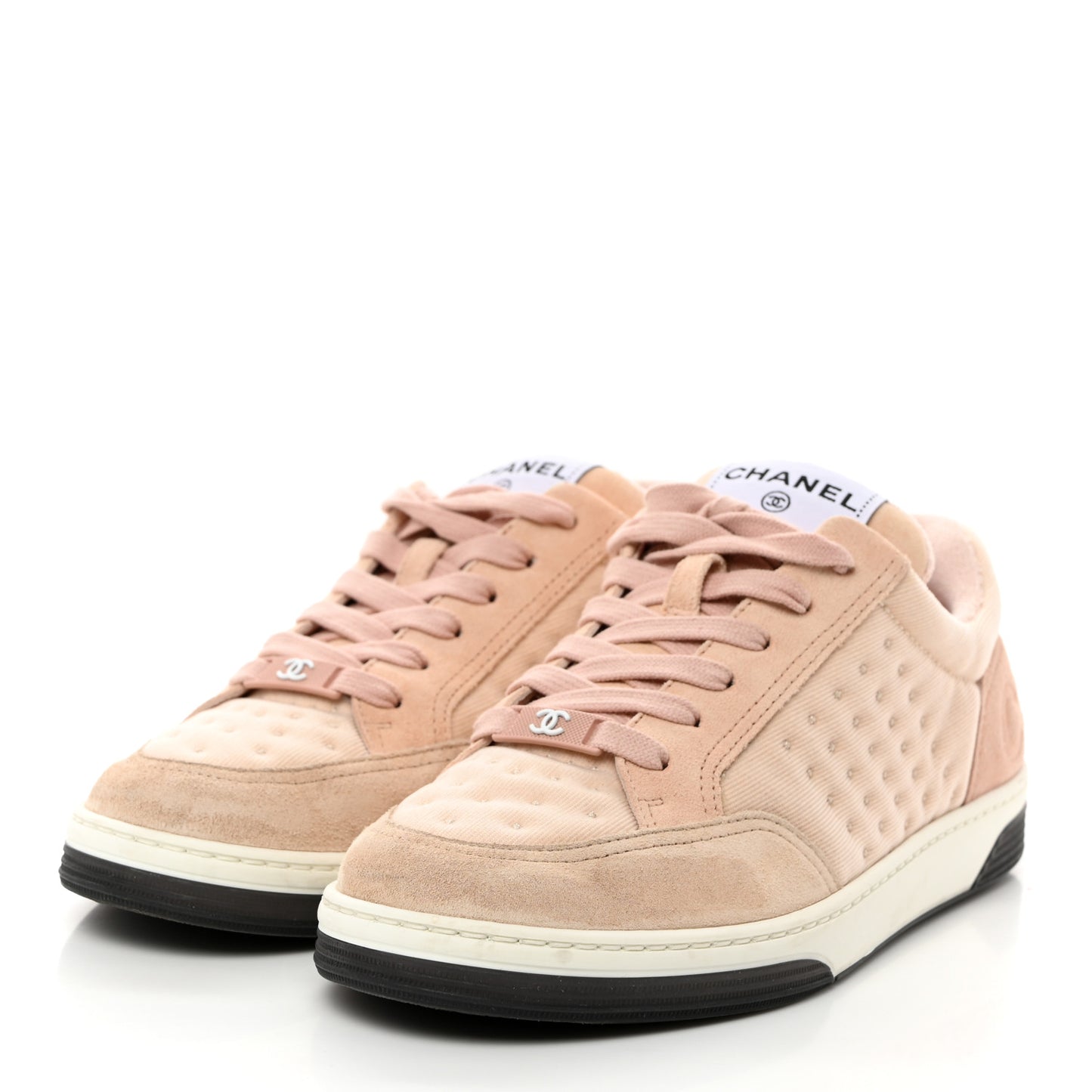Fabric Suede Calfskin Logo Sneakers 36 Beige Pink