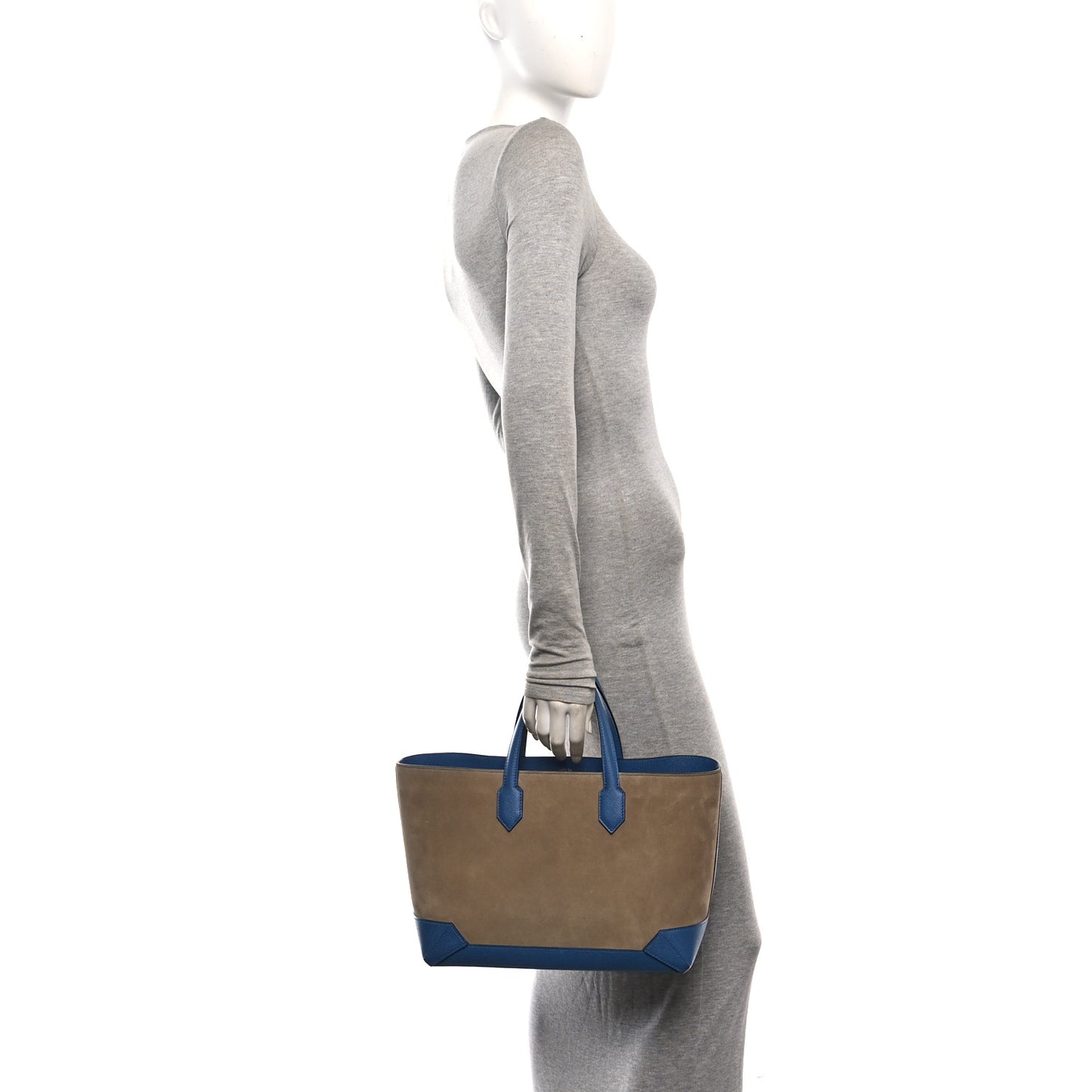 Veau Grizzly Epsom Maxibox Cabas 30 Gris Caillou Bleu Agate
