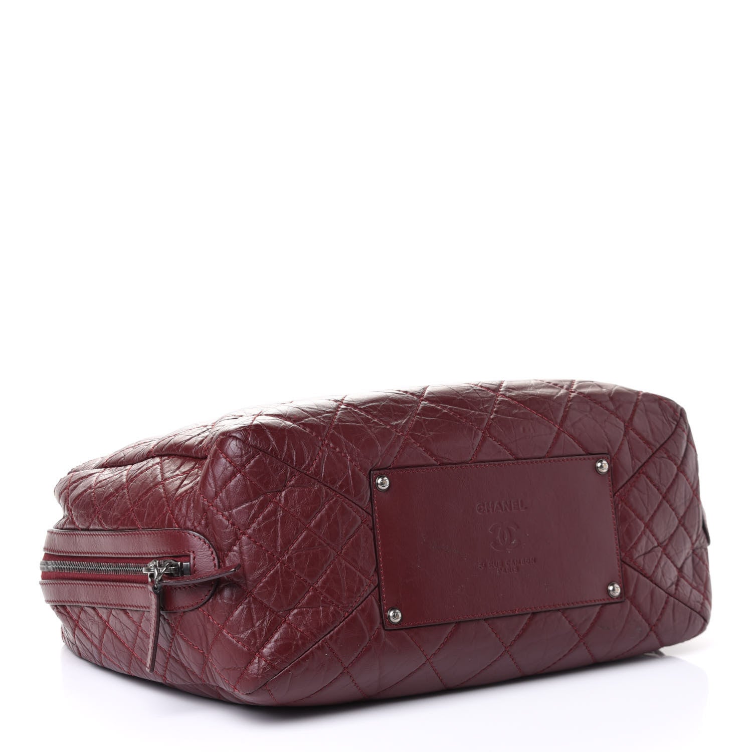 Chanel Aged Calfskin Quilted Large Secret Tag Bowling Bag Burgundy 3 of 4