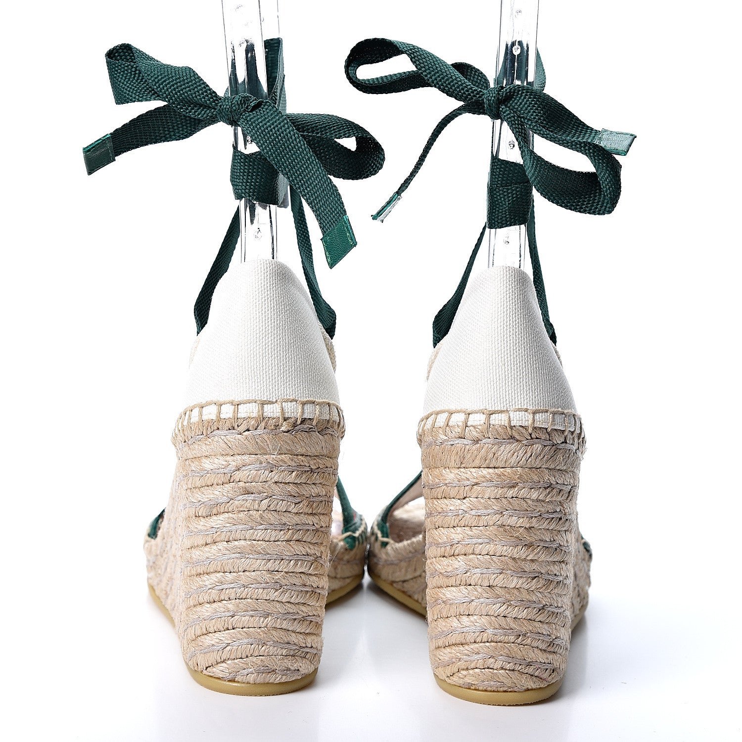 Gucci Canvas Malaga Kid Web Ankle Wrap Espadrille Wedge Sandals 35.5 Green Red Mystic White Emerald 5 of 12