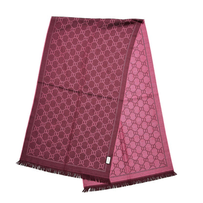 Gucci Wool Jacquard GG Monogram Sten Fringe Scarf Magenta Bordeaux 3 of 6