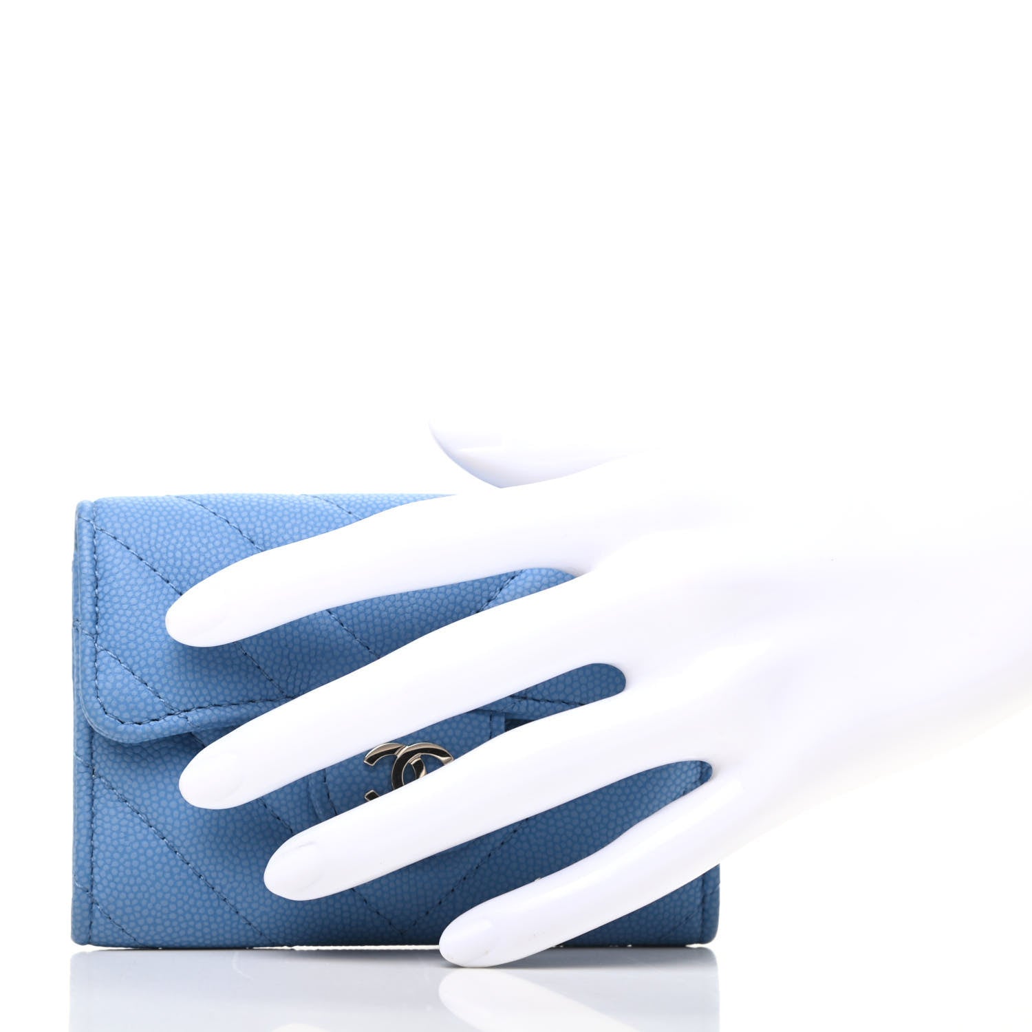 Chanel Caviar Flat Chevron Quilted Flap Card Holder Blue 2 of 9
