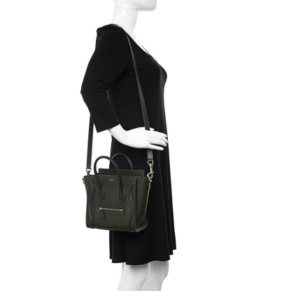 Celine Drummed Calfskin Nano Luggage Dark Olive 2 of 10