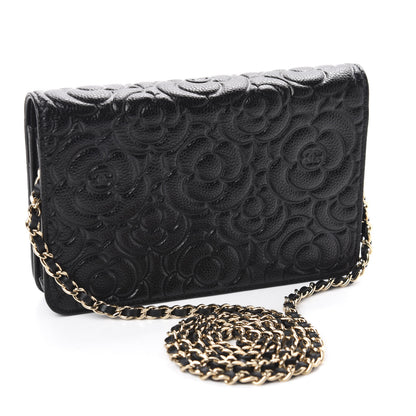 Chanel Caviar Camellia Embossed Wallet On Chain WOC Black 4 of 13