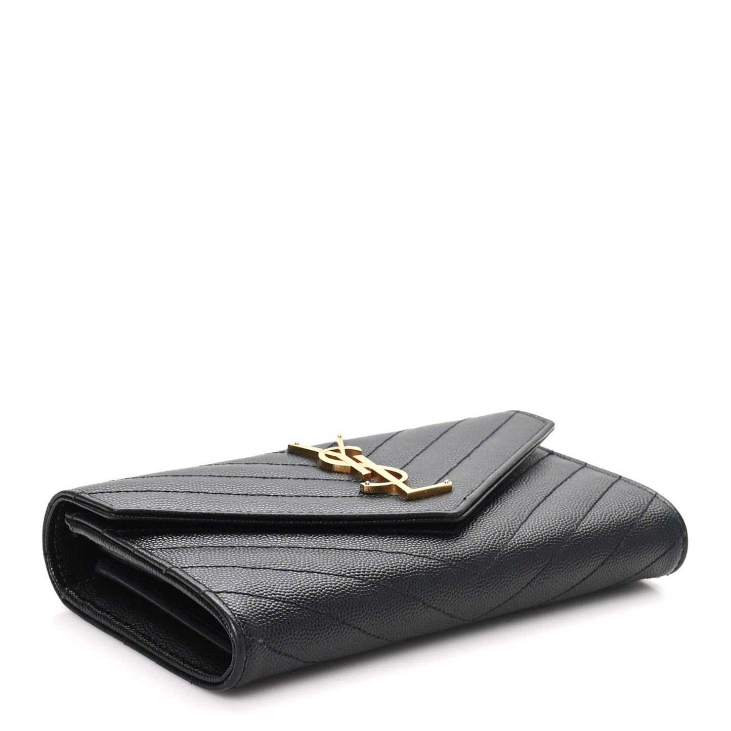 Grain De Poudre Matelasse Chevron Monogram Flap Wallet Black