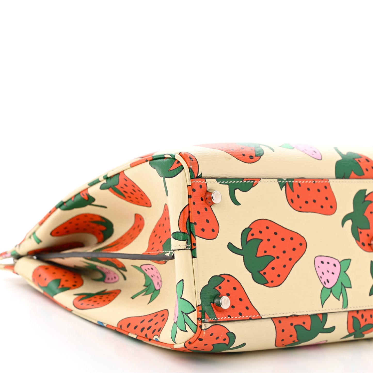 Calfskin Strawberry Print Medium Zumi Top Handle Bag Ivory Red