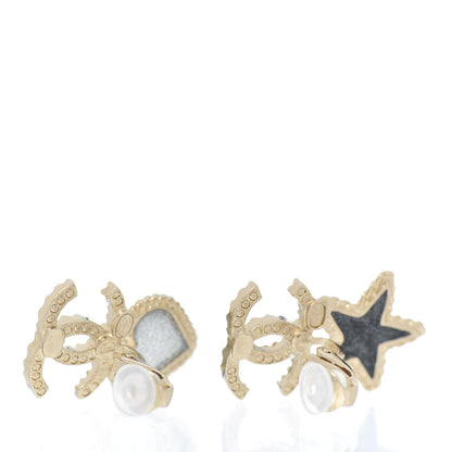 Chanel Crystal Enamel CC Star Heart Clip On Earrings Gold 3 of 4