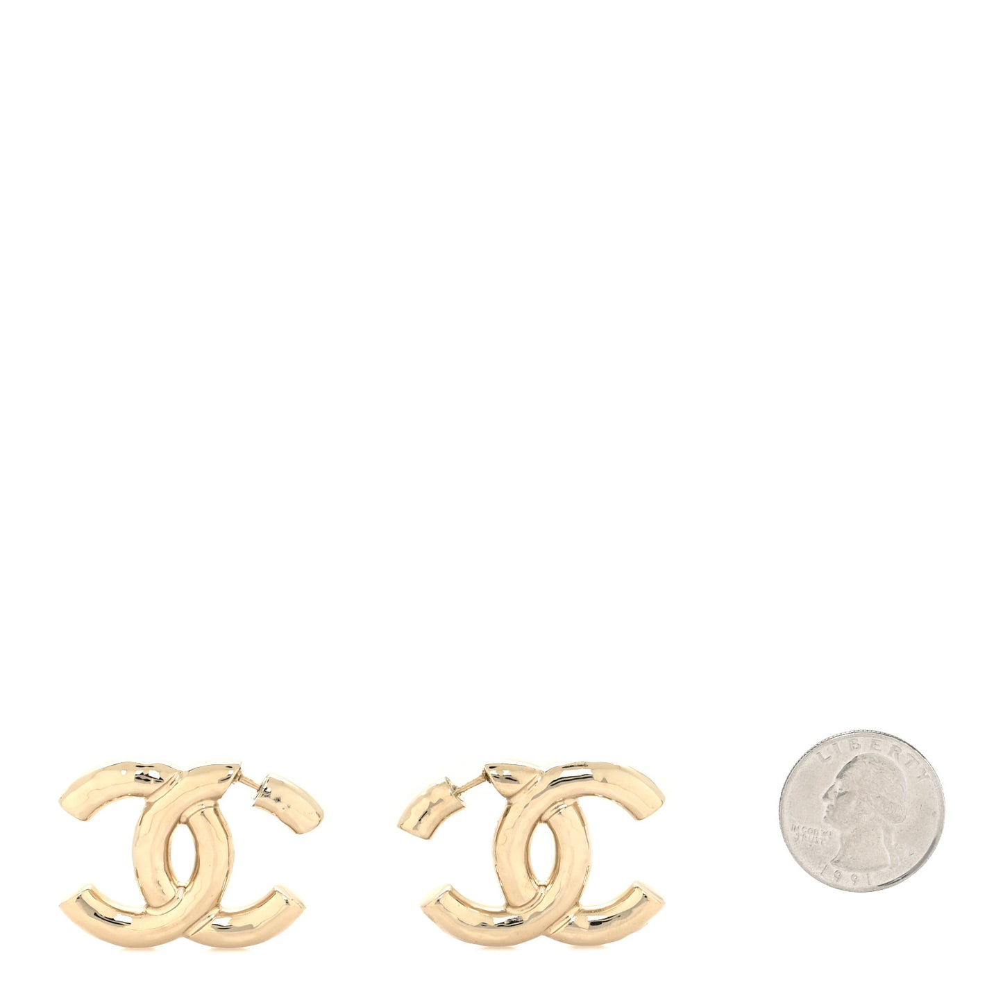 Metal Large CC Earrings Light Gold