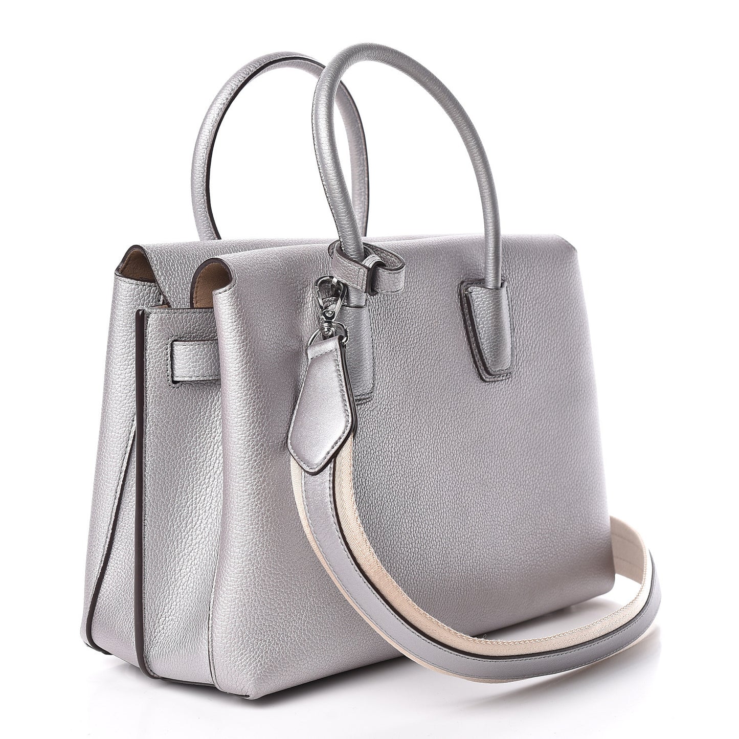 Metallic Grained Calfskin Medium Milla Tote Spike Silver