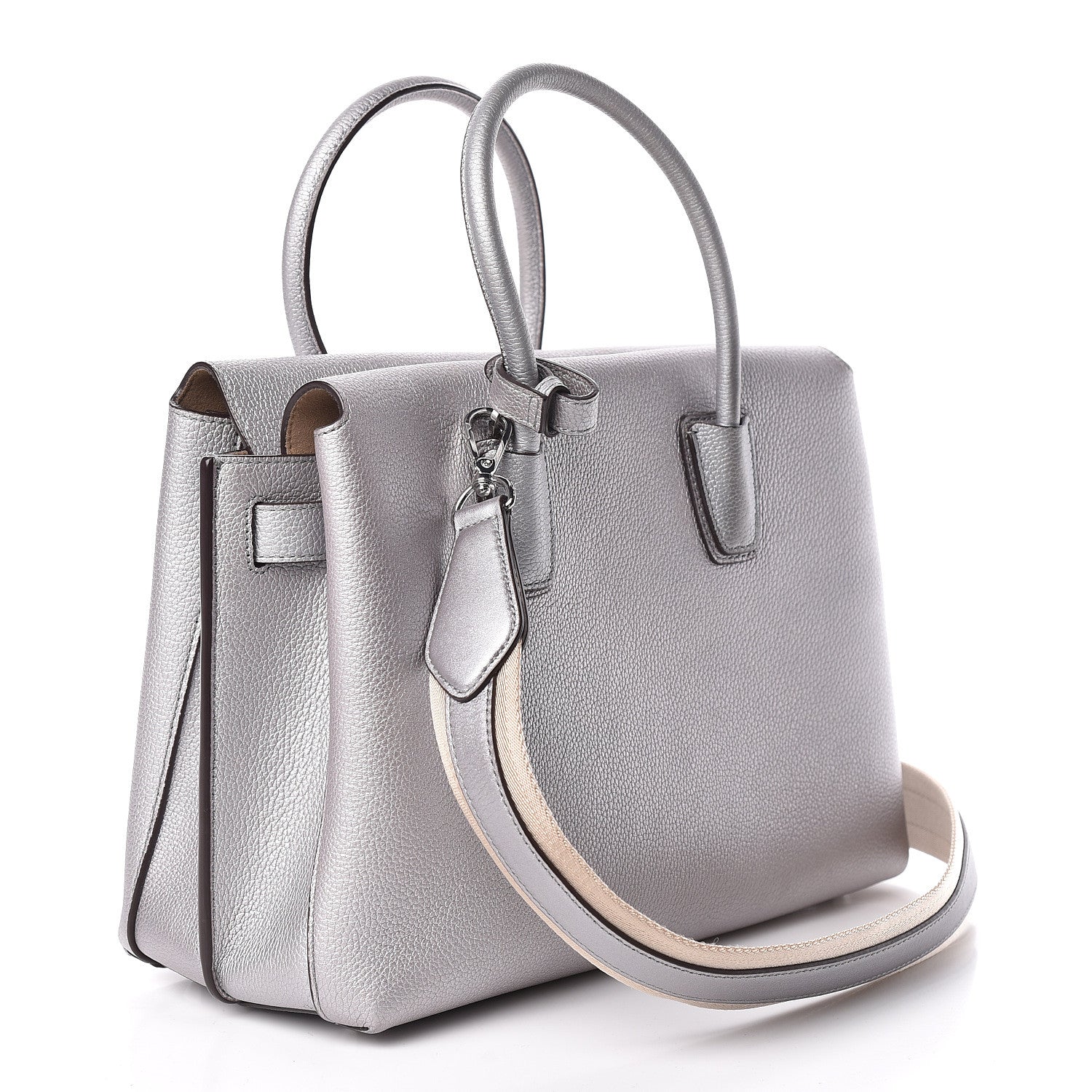 MCM Metallic Grained Calfskin Medium Milla Tote Spike Silver 3 of 17