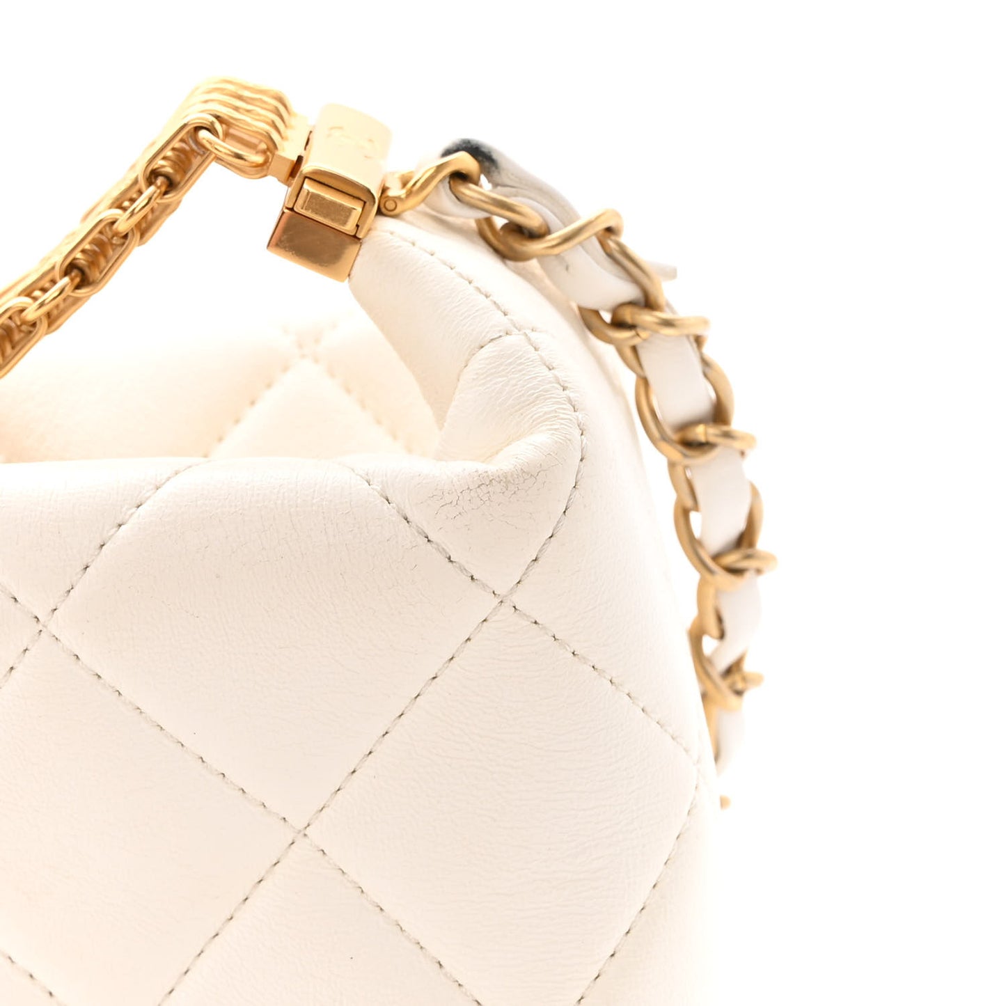 Lambskin Quilted CC Crystal Signature Chain Hobo White