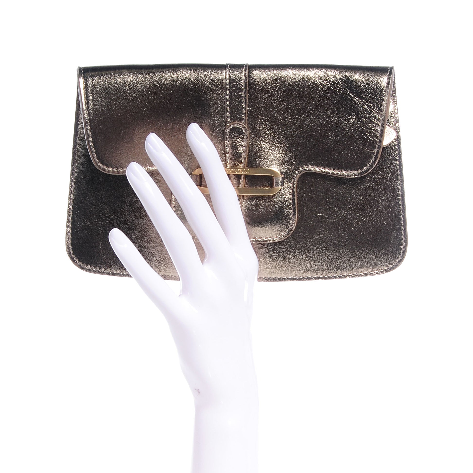Jimmy Choo Leather Clutch Bag Metallic Gold 2 of 8