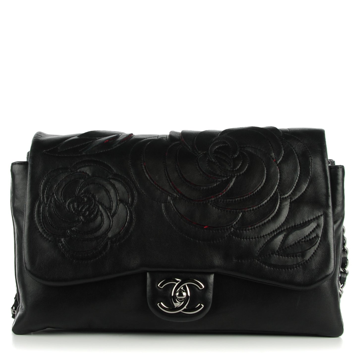 Lambskin Tweed Large Camellia Petals Flap Black
