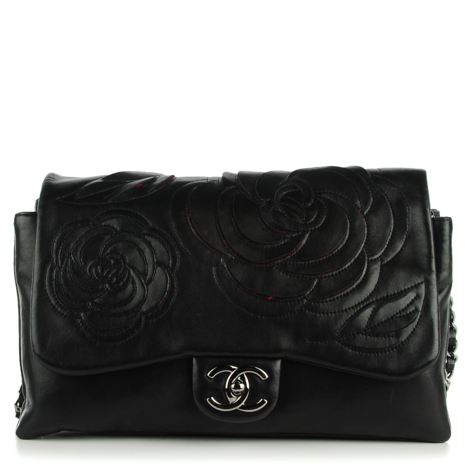 Chanel Lambskin Tweed Large Camellia Petals Flap Black 1 of 8