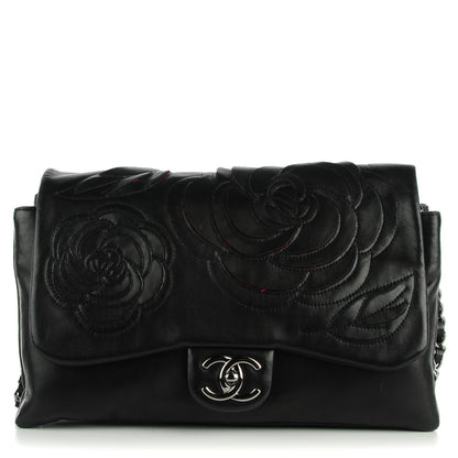Chanel Lambskin Tweed Large Camellia Petals Flap Black 1 of 8