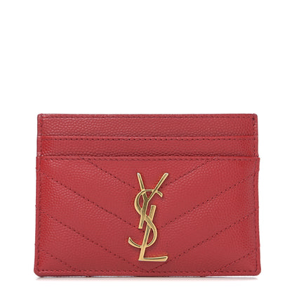 Saint Laurent Grain De Poudre Matelasse Chevron Monogram Credit Card Case New Red 1 of 6