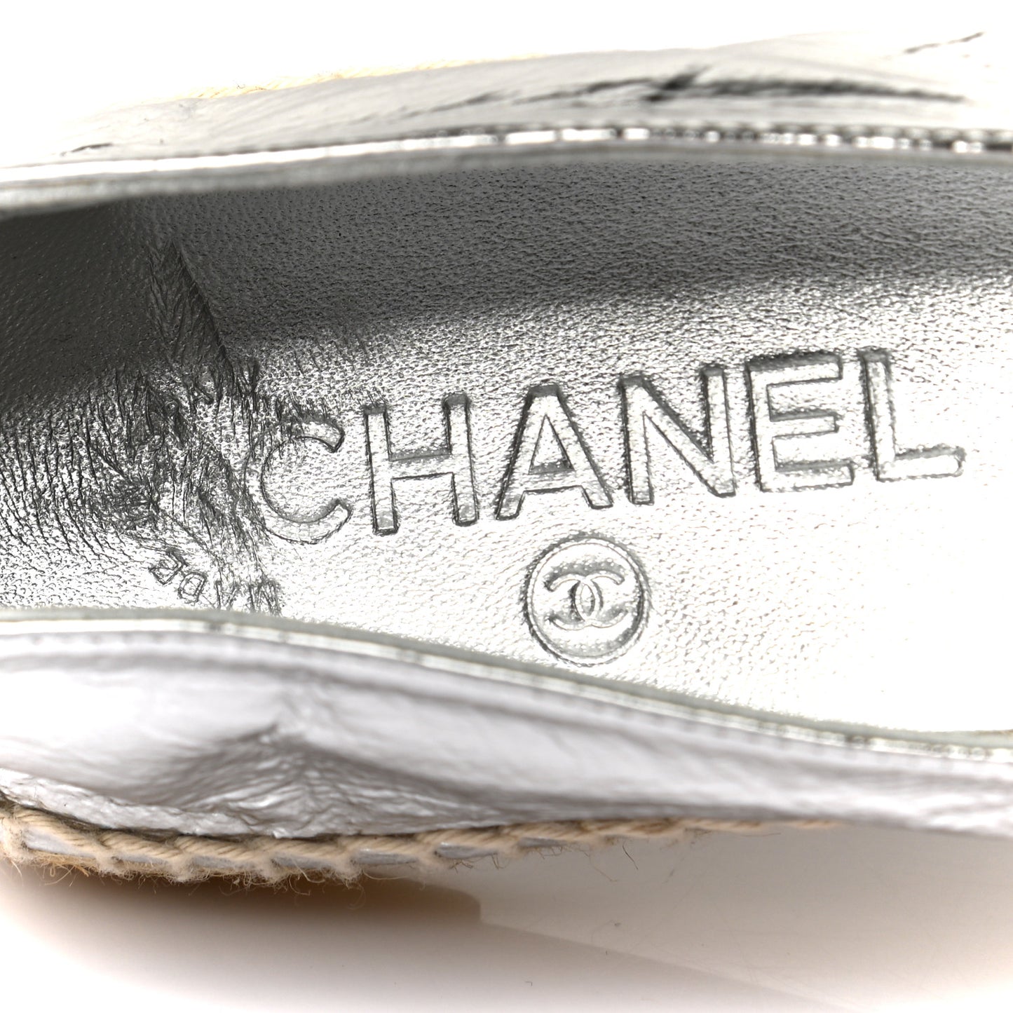 Laminated Goatskin CC Espadrilles 38 Silver