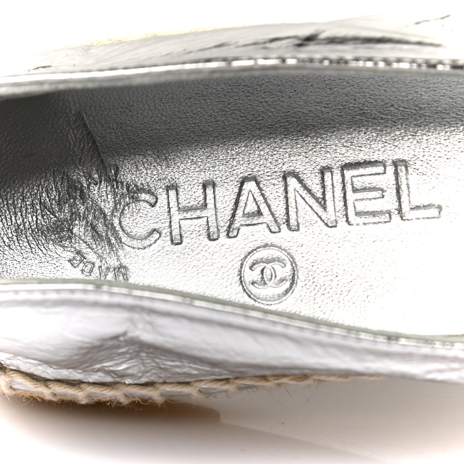 Chanel Laminated Goatskin CC Espadrilles 38 Silver 8 of 9