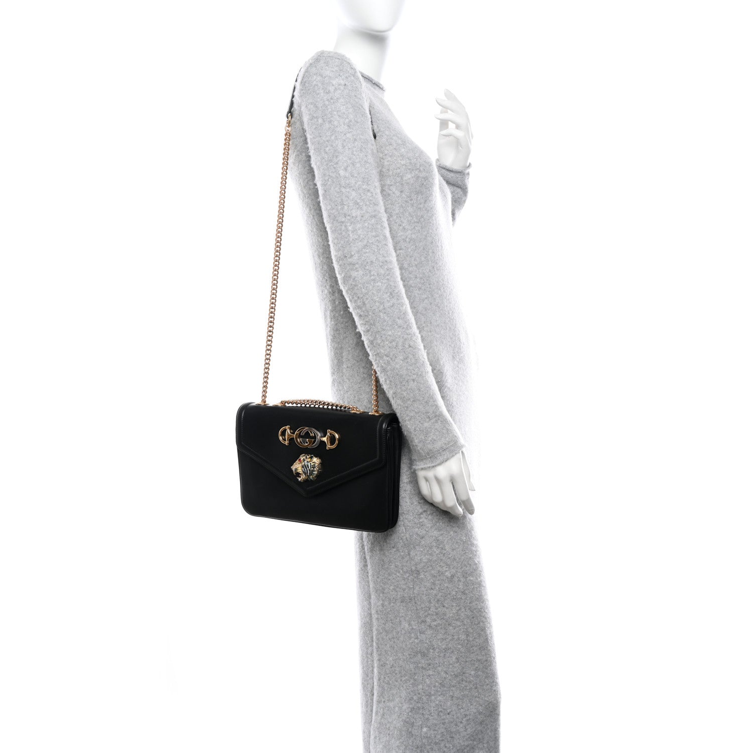 Gucci Vitello Palmellato Lux Crystal Medium Rajah Shoulder Bag Black 2 of 10
