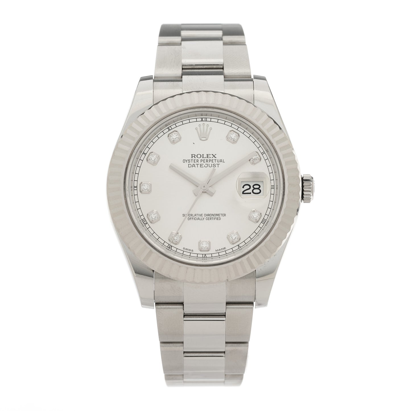 Stainless Steel 18K White Gold Diamond 41mm Oyster Perpetual Datejust Watch Silver 116334