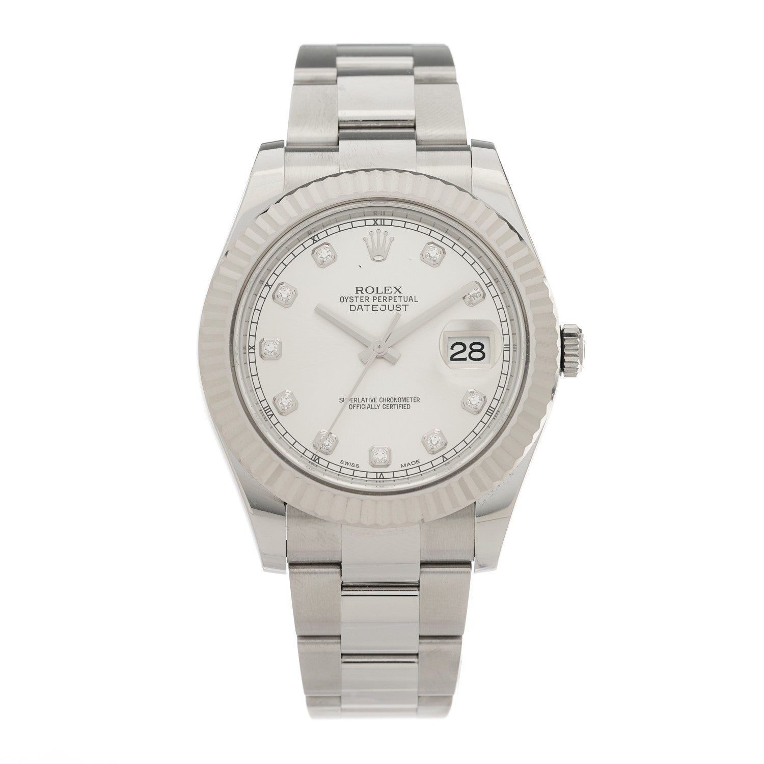 Rolex Stainless Steel 18K White Gold Diamond 41mm Oyster Perpetual Datejust Watch Silver 116334 1 of 4