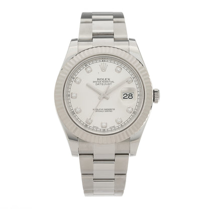 Rolex Stainless Steel 18K White Gold Diamond 41mm Oyster Perpetual Datejust Watch Silver 116334 1 of 4