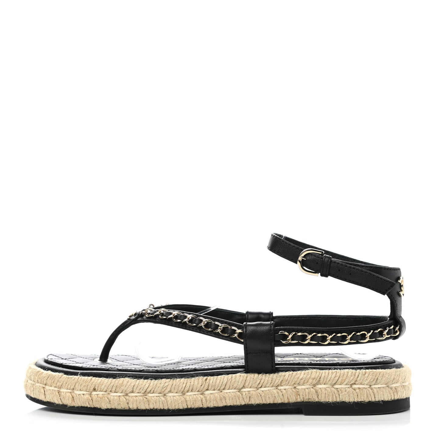 Lambskin Chain CC Thong Espadrille Sandals 39 Black