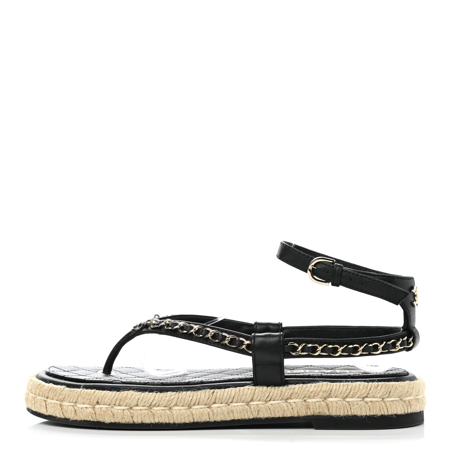 Chanel Lambskin Chain CC Thong Espadrille Sandals 39 Black 1 of 8