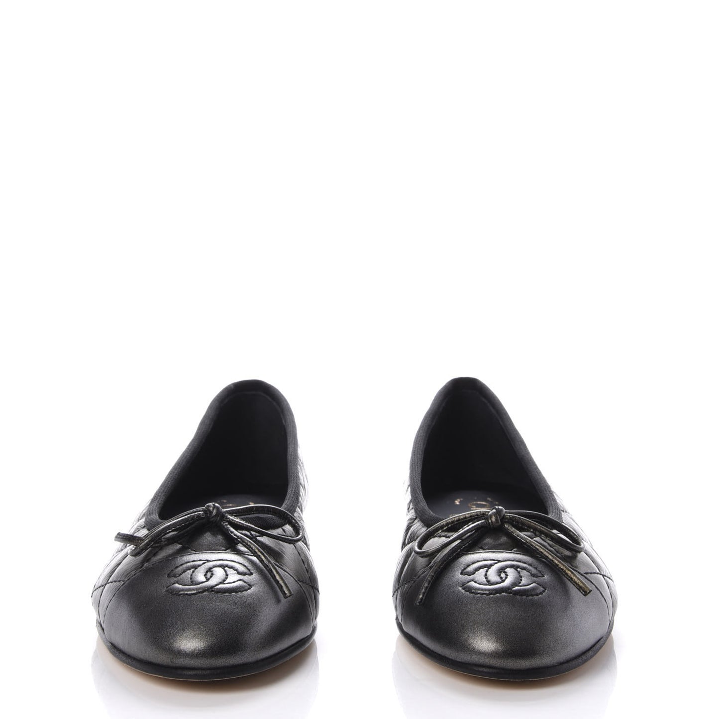 Aged Calfskin Quilted Cap Toe Ballerina Flats 37 Black
