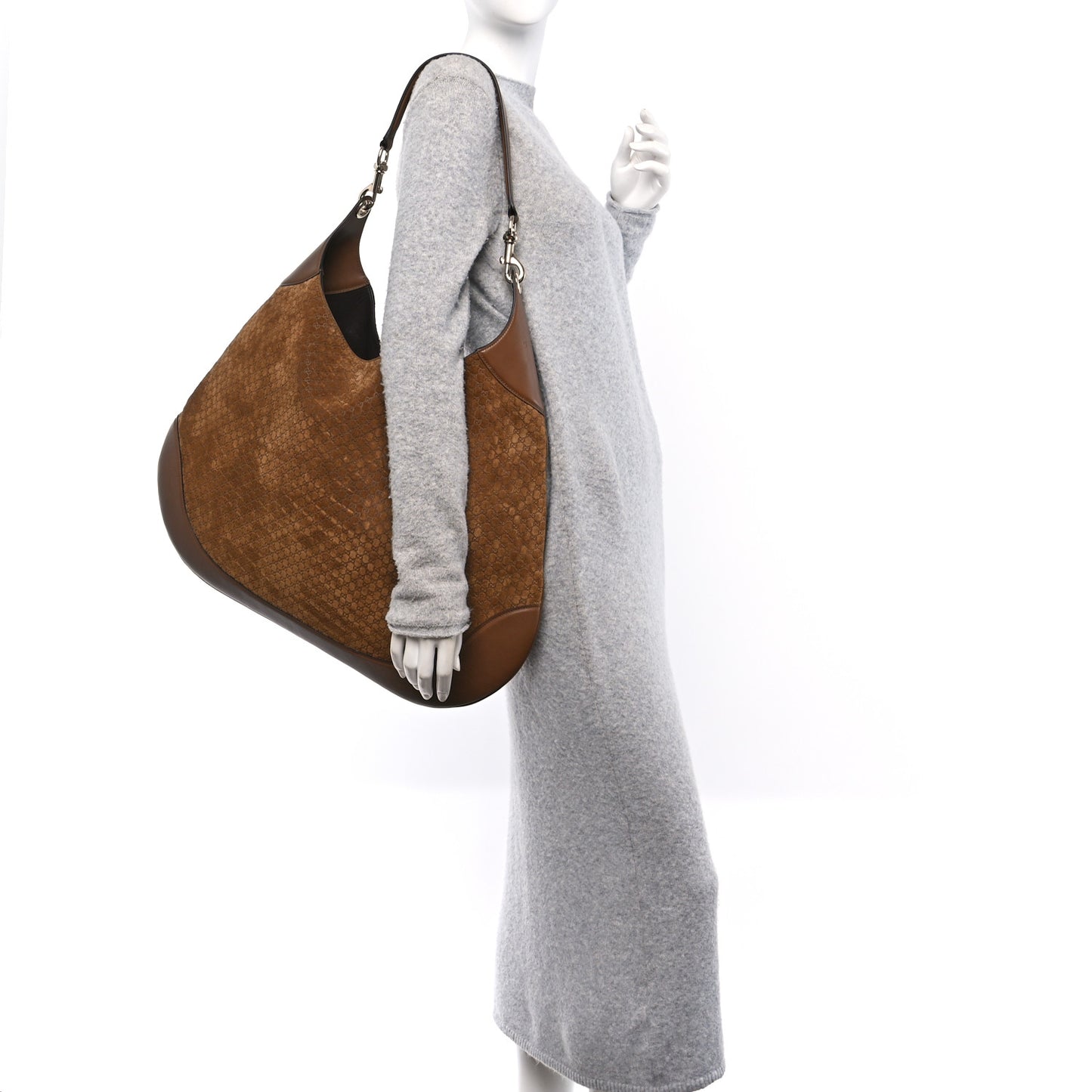Micro GG Suede B Maxi Shoulder Bag Brown