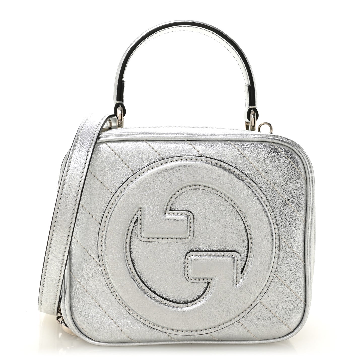 Metallic Sakai Be Green Calfskin Diagonal Stitched Blondie Top Handle Bag Silver
